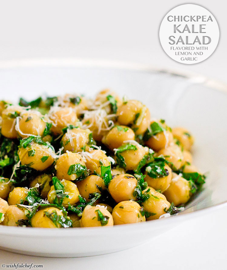 Chickpea Kale Salad - Flavored with Lemon and Garlic