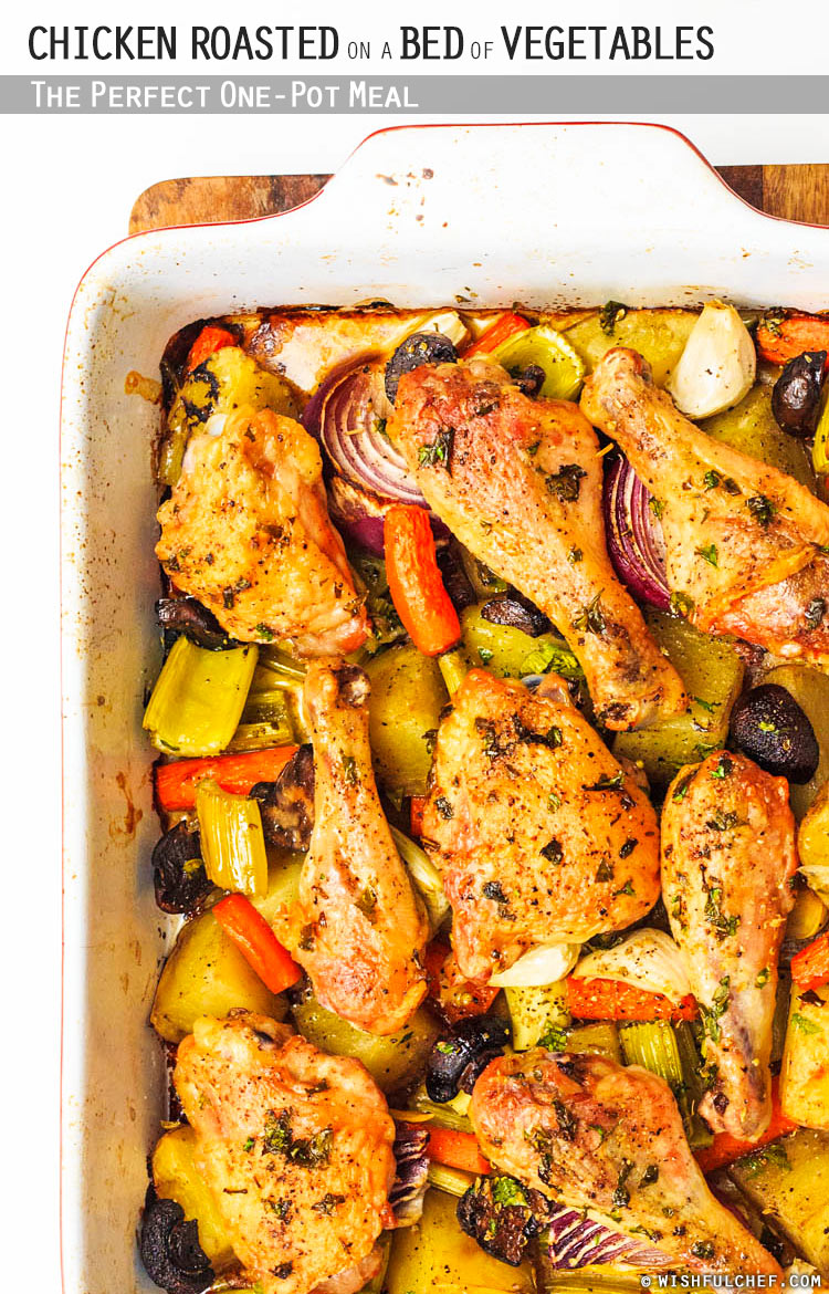 Simple Roast Chicken on a Bed of Vegetables