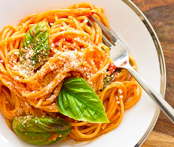 Pasta with Fresh Basil and Romano Cheese