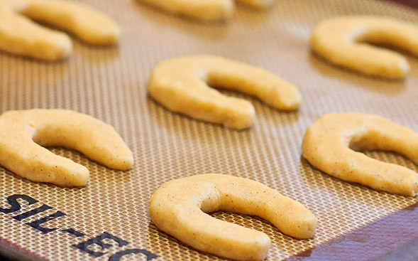 Form dough into crescent shapes, then bake for 10 minutes or until golden.