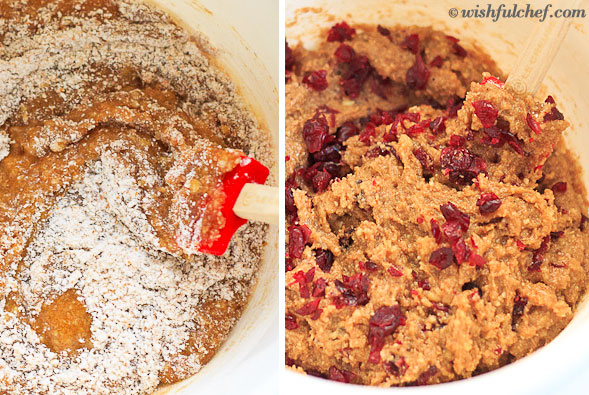 Mix in flour until smooth then stir in dried cranberries.