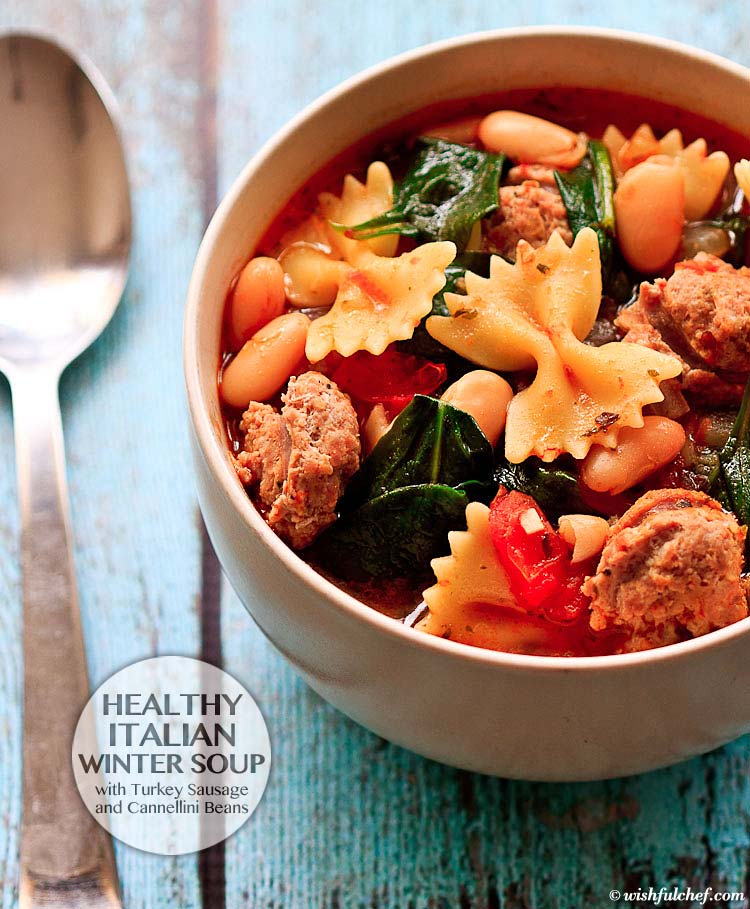 Healthy Italian Winter Soup with Turkey Sausage and Cannellini Beans